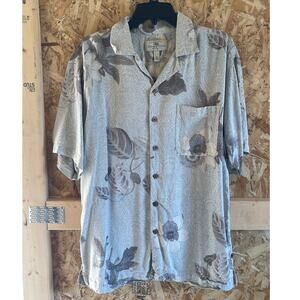 Island Shores Mens Casual Button Down Shirt Medium Blue Tropical Print100% Silk